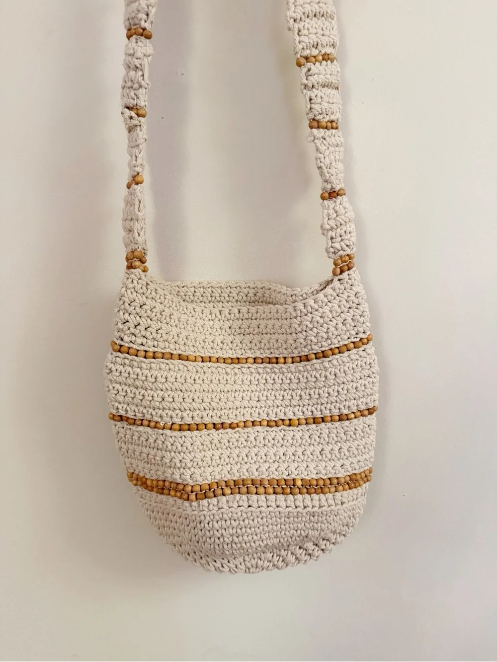 Free People Meet Me In Mallorca Crossbody Bag Cream Brown Beaded